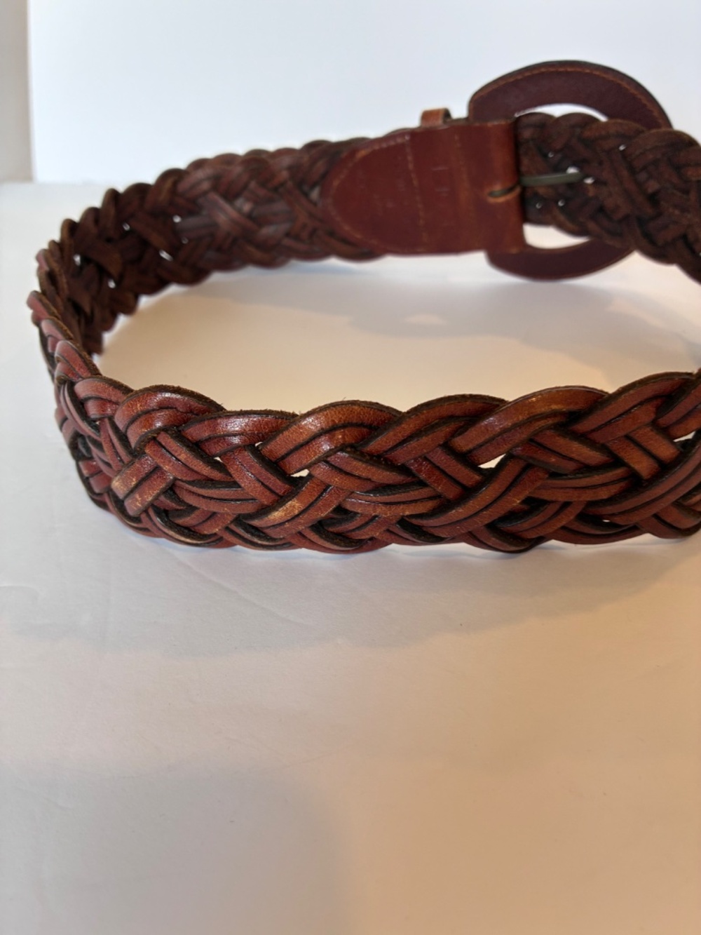 Talbots Genuine Leather Braided Woven Belt Brown Women’s Medium Boho Western - Picture 6 of 11